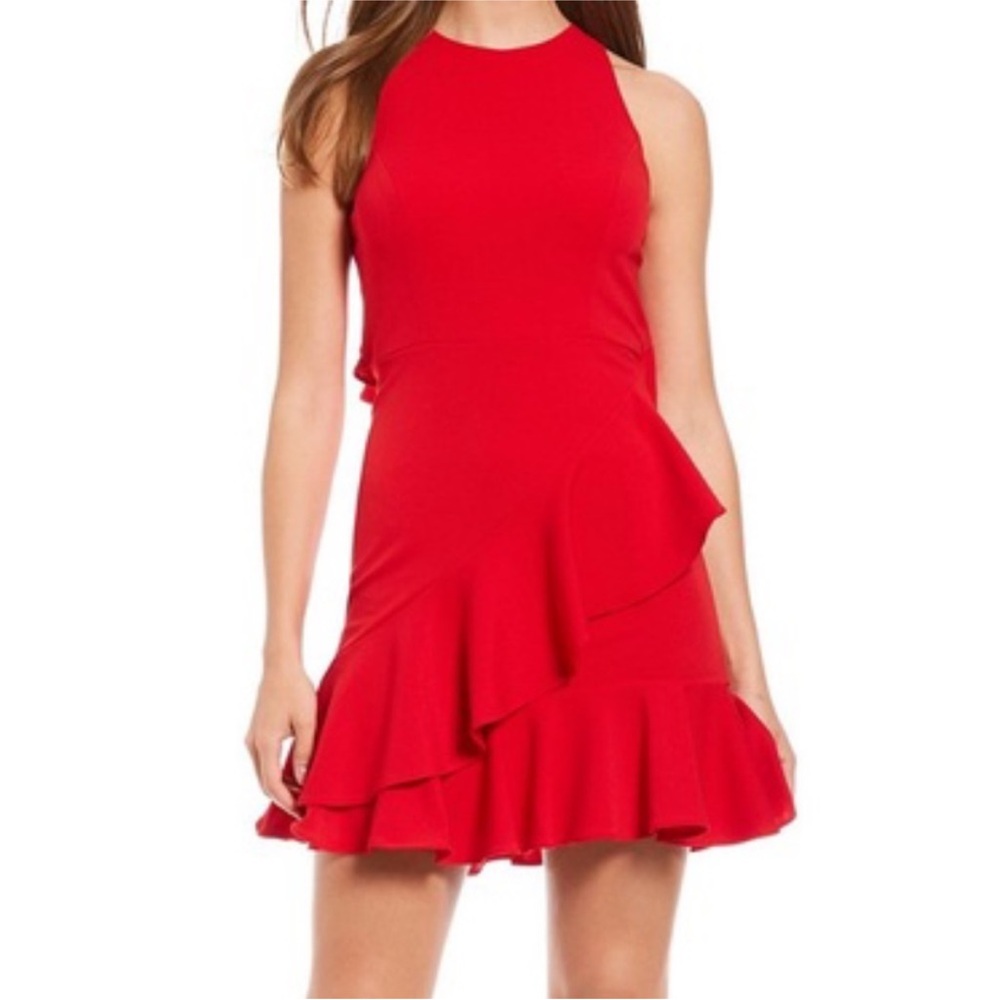 Gianni Bini Vibrant Red Ruffle Open Back Sleeveless Mini Dress